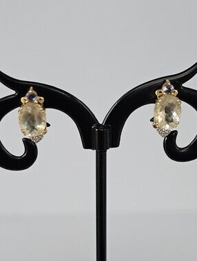 Rare Chrysoberyl, Sapphire & Diamond Earrings 14K Earrings Butterfly Backs.
